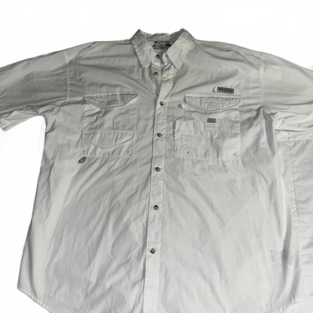 Columbia PFG White Button-Up Outdoor T Shirt Men’s XL Performance Fishing Gear